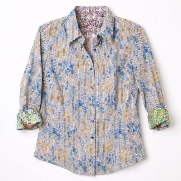 Robert Graham Tops - Robert Graham Women’s Floral Button Down Shirt M/M Blue Yellow Cotton
